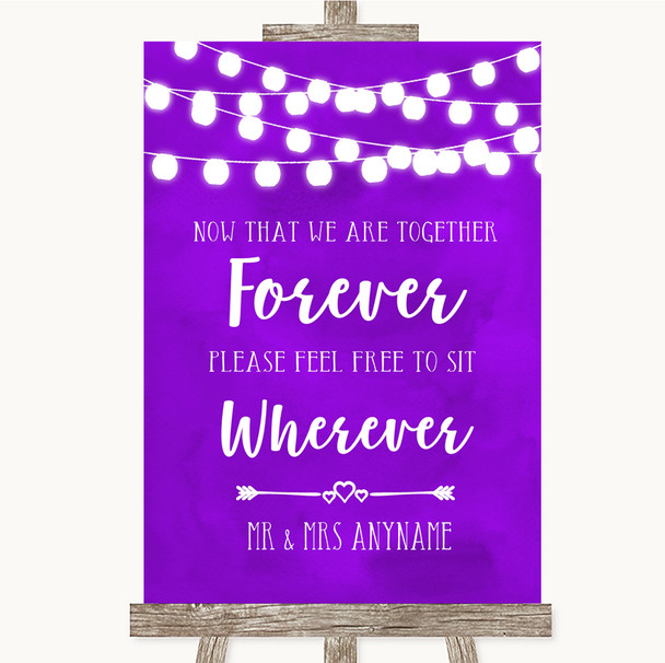 Purple Watercolour Lights Informal No Seating Plan Personalized Wedding Sign