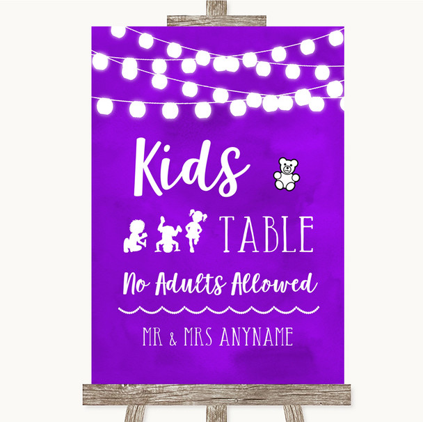 Purple Watercolour Lights Kids Table Personalized Wedding Sign
