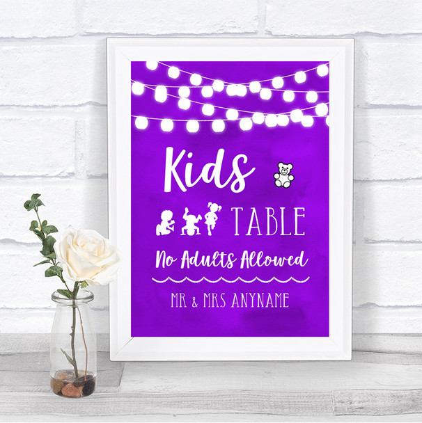 Purple Watercolour Lights Kids Table Personalized Wedding Sign