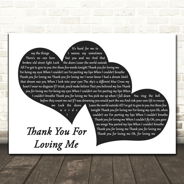 Bon Jovi Thank You For Loving Me Landscape Black & White Two Hearts Song Lyric Art Print