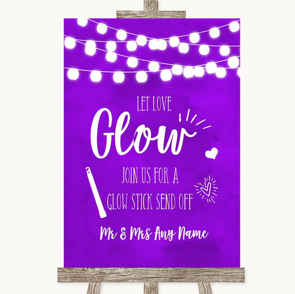 Purple Watercolour Lights Let Love Glow Glowstick Personalized Wedding Sign