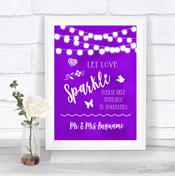 Purple Watercolour Lights Let Love Sparkle Sparkler Send Off Wedding Sign