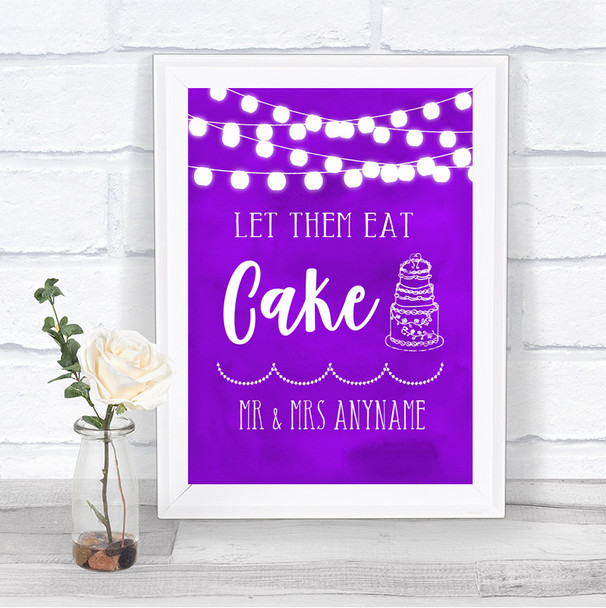 Purple Watercolour Lights Let Them Eat Cake Personalized Wedding Sign