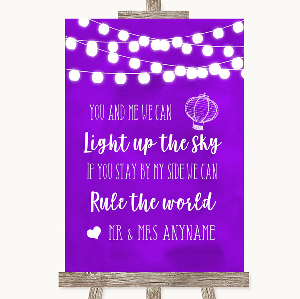 Purple Watercolour Lights Light Up The Sky Rule The World Wedding Sign