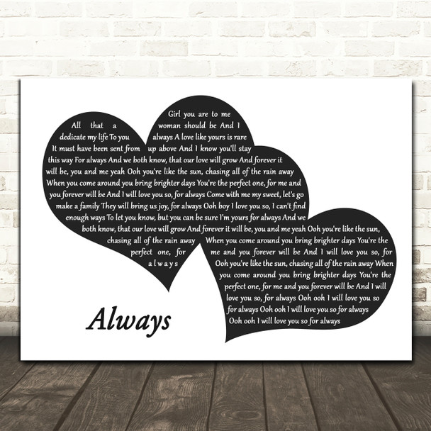 Atlantic Starr Always Landscape Black & White Two Hearts Song Lyric Art Print