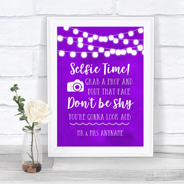 Purple Watercolour Lights Selfie Photo Prop Personalized Wedding Sign