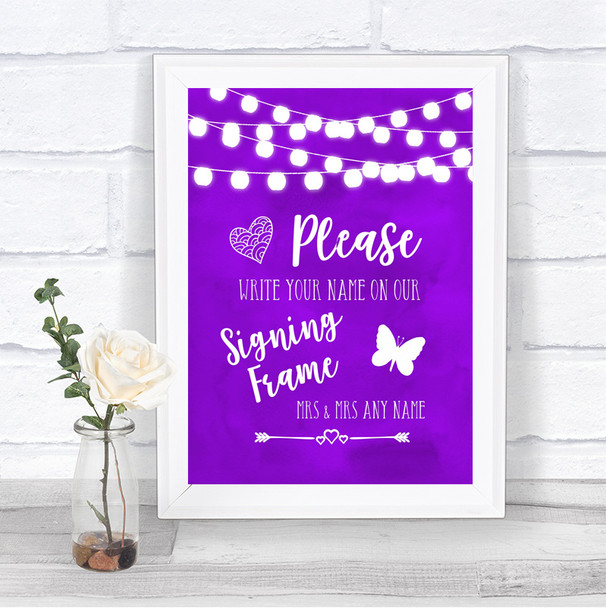 Purple Watercolour Lights Signing Frame Guestbook Personalized Wedding Sign