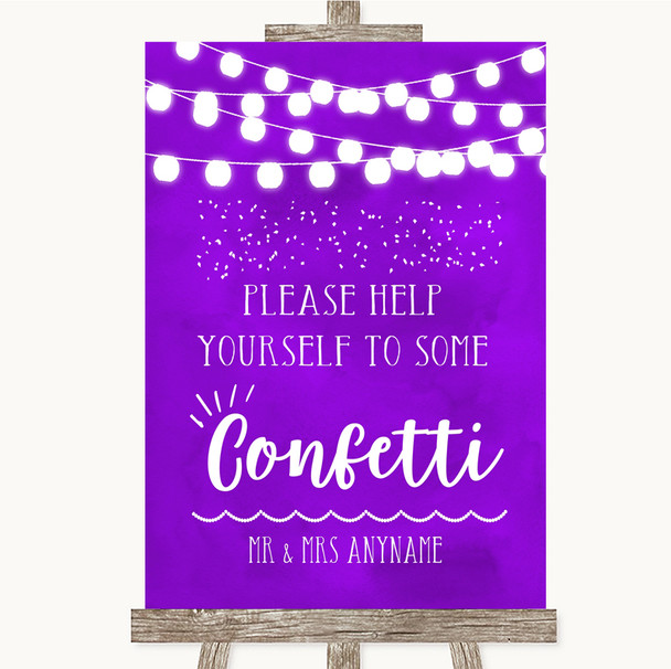 Purple Watercolour Lights Take Some Confetti Personalized Wedding Sign