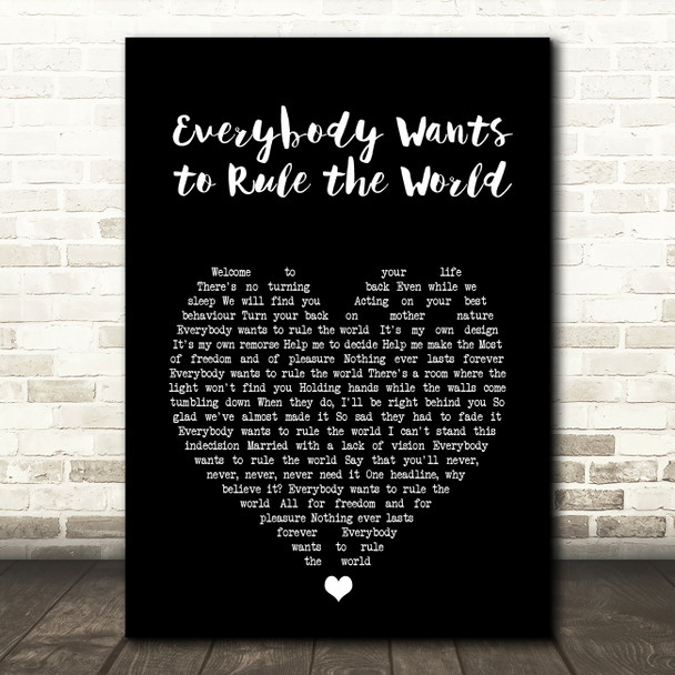 Tears for Fears Everybody Wants to Rule the World Black Heart Song Lyric Art Print