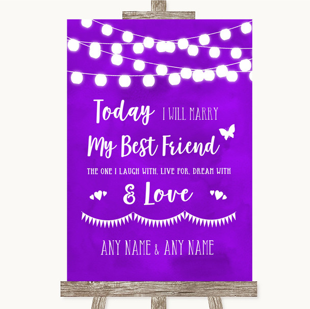 Purple Watercolour Lights Today I Marry My Best Friend Personalized Wedding Sign