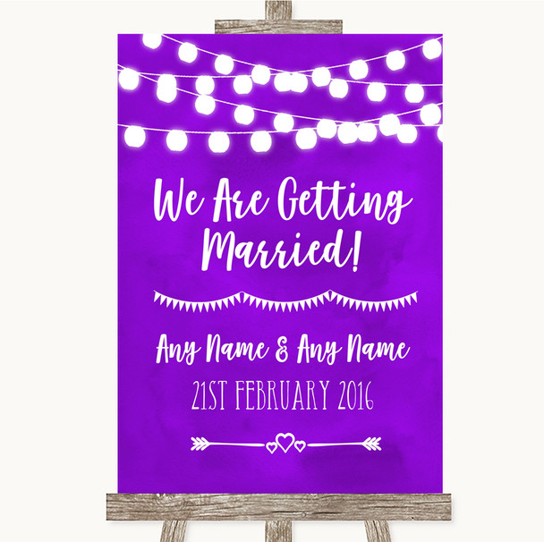 Purple Watercolour Lights We Are Getting Married Personalized Wedding Sign