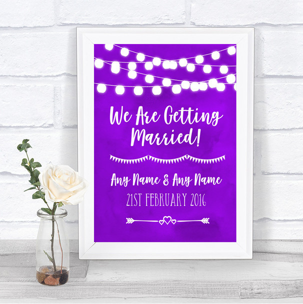 Purple Watercolour Lights We Are Getting Married Personalized Wedding Sign