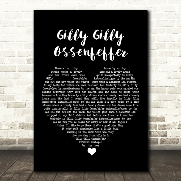Max Bygraves Gilly Gilly Ossenfeffer Black Heart Song Lyric Art Print