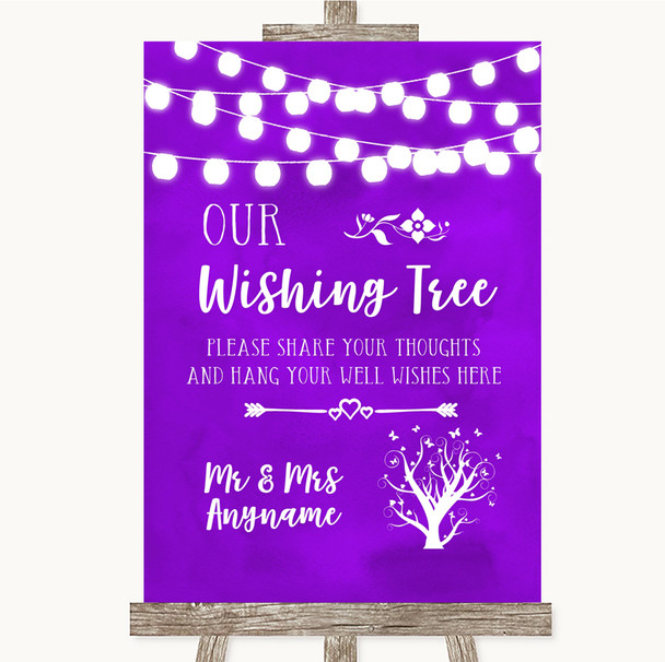 Purple Watercolour Lights Wishing Tree Personalized Wedding Sign