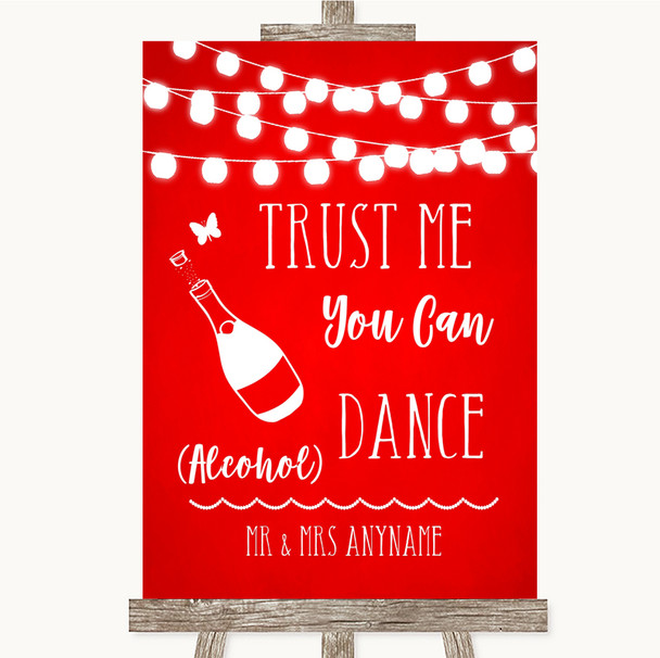 Red Watercolour Lights Alcohol Says You Can Dance Personalized Wedding Sign