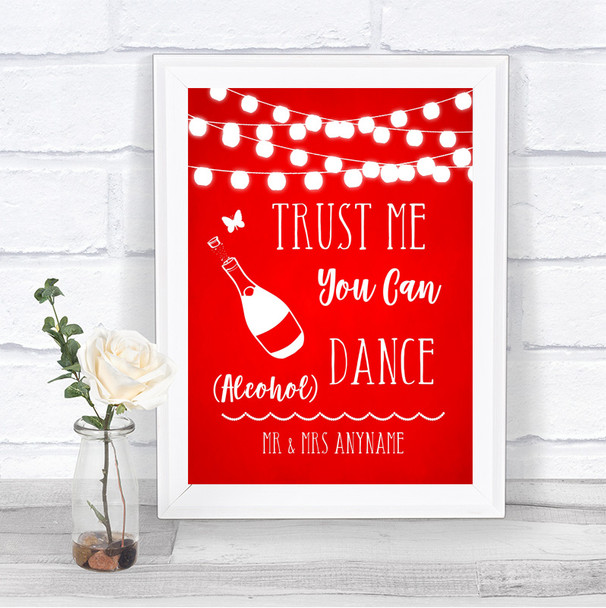 Red Watercolour Lights Alcohol Says You Can Dance Personalized Wedding Sign
