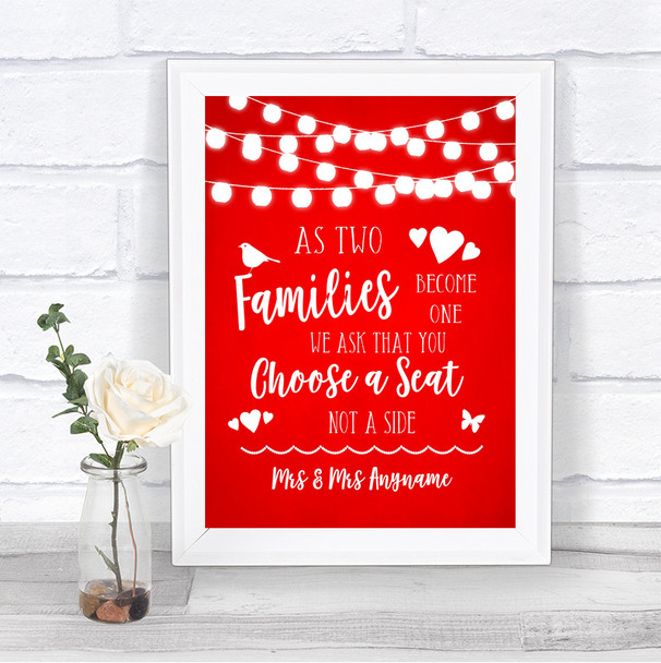 Red Watercolour Lights As Families Become One Seating Plan Wedding Sign