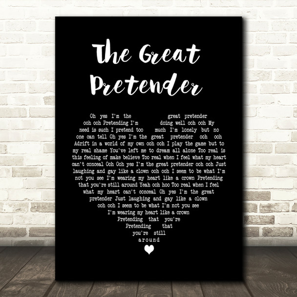Freddie Mercury The Great Pretender Black Heart Song Lyric Art Print