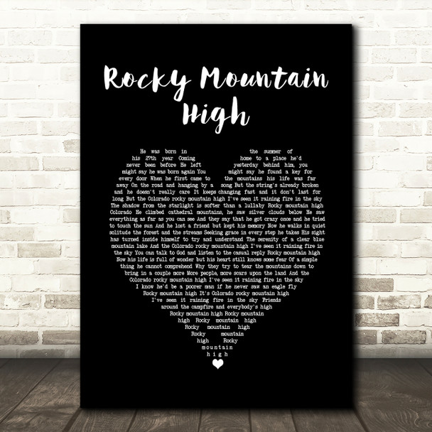 John Denver Rocky Mountain High Black Heart Song Lyric Art Print