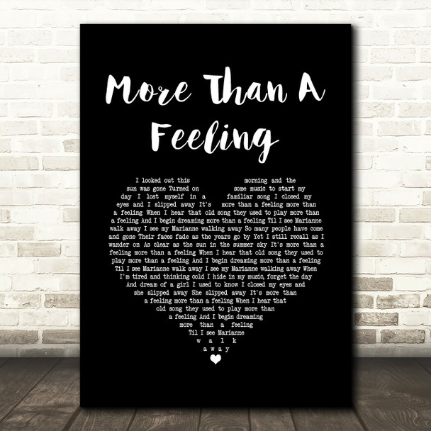 Boston More Than A Feeling Black Heart Song Lyric Art Print