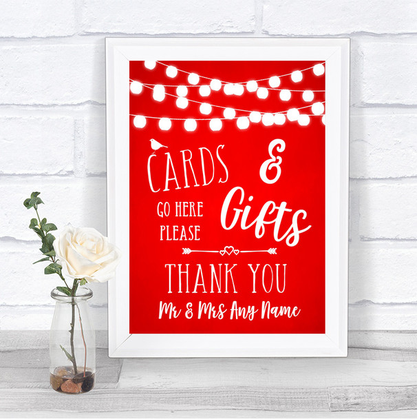 Red Watercolour Lights Cards & Gifts Table Personalized Wedding Sign
