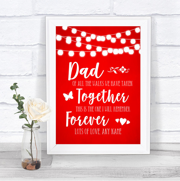 Red Watercolour Lights Dad Walk Down The Aisle Personalized Wedding Sign