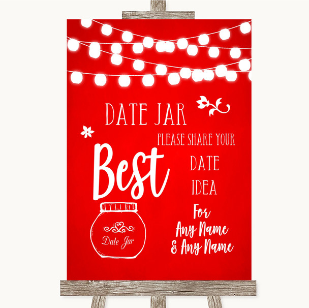 Red Watercolour Lights Date Jar Guestbook Personalized Wedding Sign