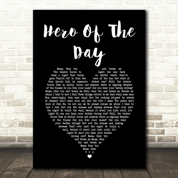 Metallica Hero Of The Day Black Heart Song Lyric Art Print