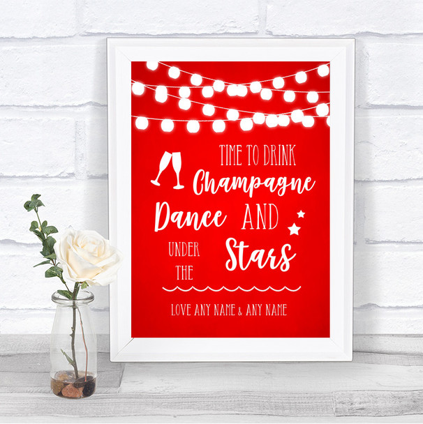 Red Watercolour Lights Drink Champagne Dance Stars Personalized Wedding Sign
