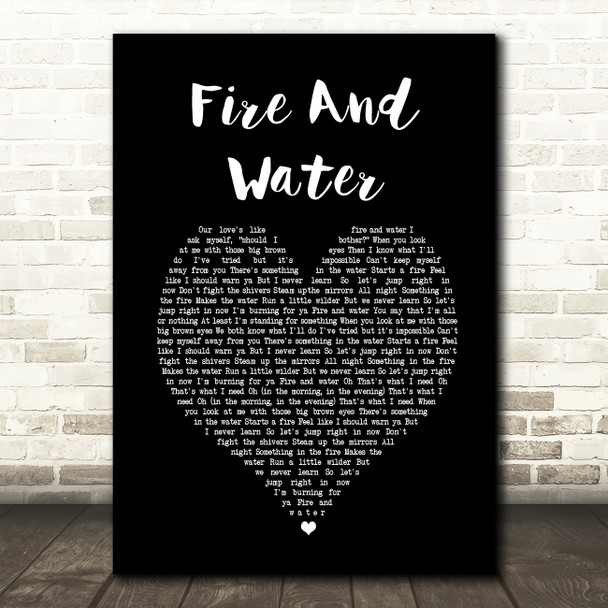 The Wandering Hearts Fire And Water Black Heart Song Lyric Art Print