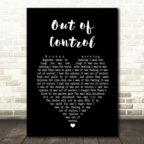 U2 Out of Control Black Heart Song Lyric Art Print