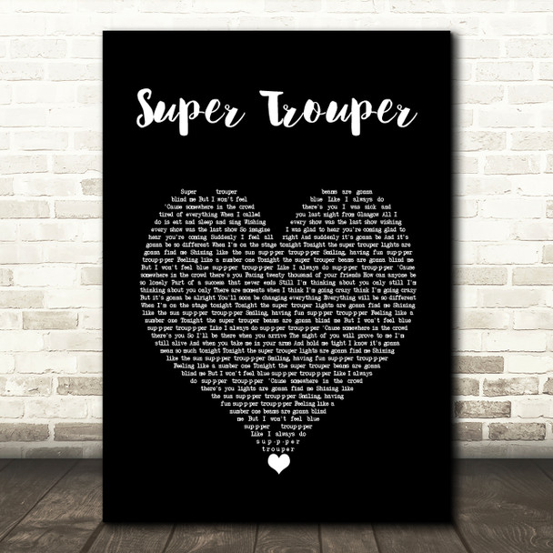 ABBA Super Trouper Black Heart Song Lyric Art Print