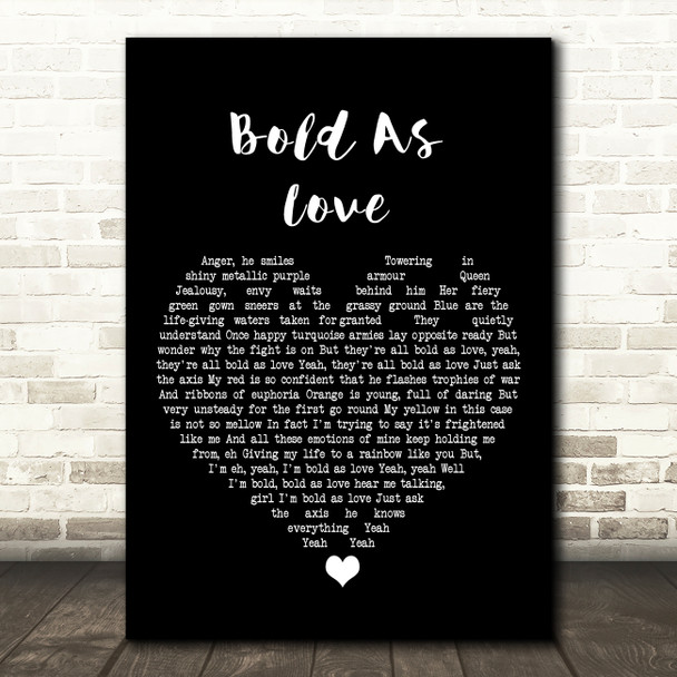 Jimi Hendrix Bold As Love Black Heart Song Lyric Art Print