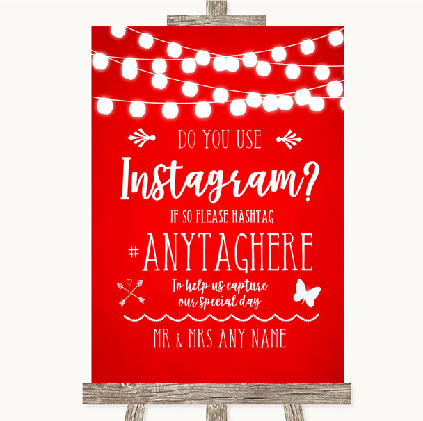 Red Watercolour Lights Instagram Photo Sharing Personalized Wedding Sign