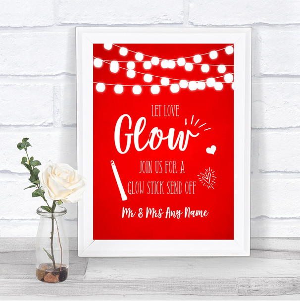 Red Watercolour Lights Let Love Glow Glowstick Personalized Wedding Sign