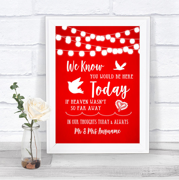 Red Watercolour Lights Loved Ones In Heaven Personalized Wedding Sign