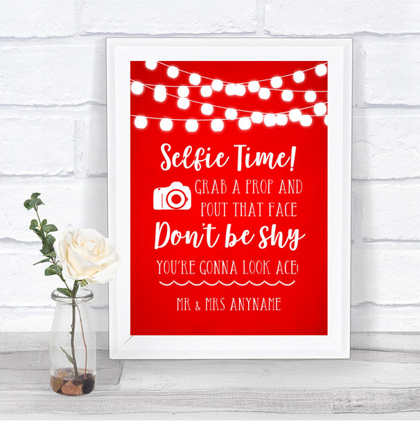 Red Watercolour Lights Selfie Photo Prop Personalized Wedding Sign