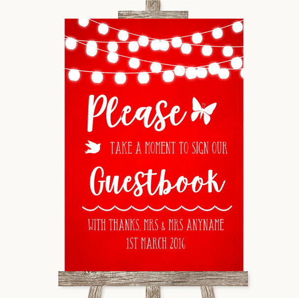 Red Watercolour Lights Take A Moment To Sign Our Guest Book Wedding Sign