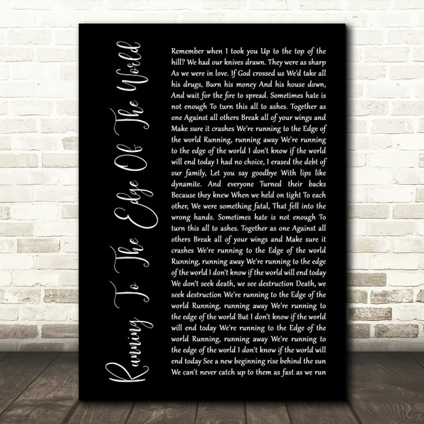 Marilyn Manson Running To The Edge Of The World Black Script Song Lyric Art Print