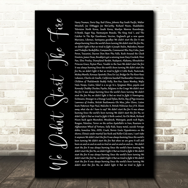 Billy Joel We Didn't Start The Fire Black Script Song Lyric Art Print