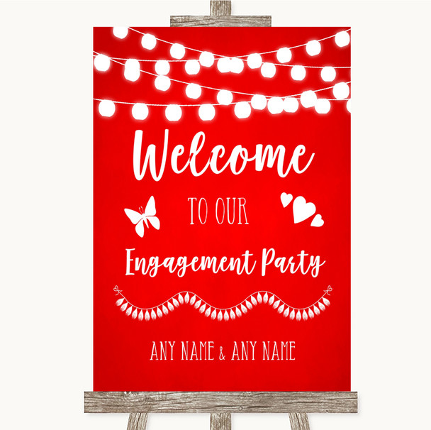 Red Watercolour Lights Welcome To Our Engagement Party Personalized Wedding Sign