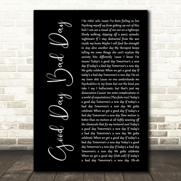 Elohim Good Day Bad Day Black Script Song Lyric Art Print