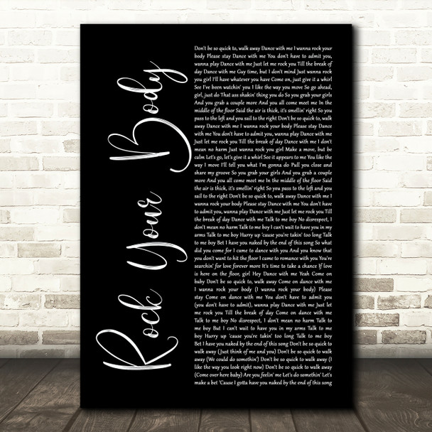 Justin Timberlake Rock Your Body Black Script Song Lyric Art Print