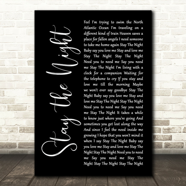 Jane Olivor Stay the Night Black Script Song Lyric Art Print