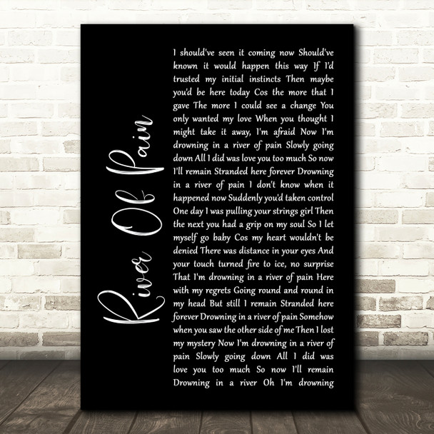 Thunder River Of Pain Black Script Song Lyric Art Print