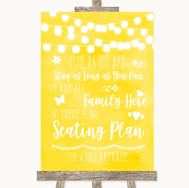 Yellow Watercolour Lights All Family No Seating Plan Personalized Wedding Sign