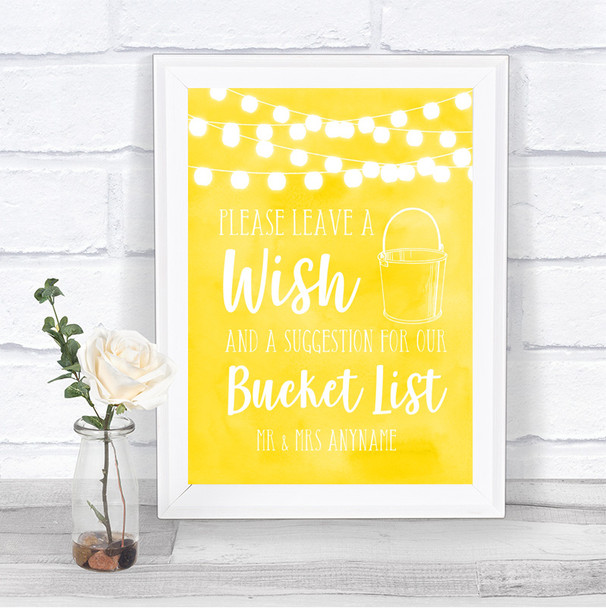 Yellow Watercolour Lights Bucket List Personalized Wedding Sign