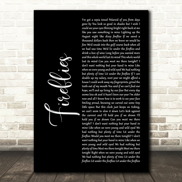 Dave Hause Fireflies Black Script Song Lyric Art Print