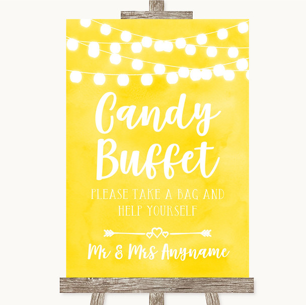 Yellow Watercolour Lights Candy Buffet Personalized Wedding Sign