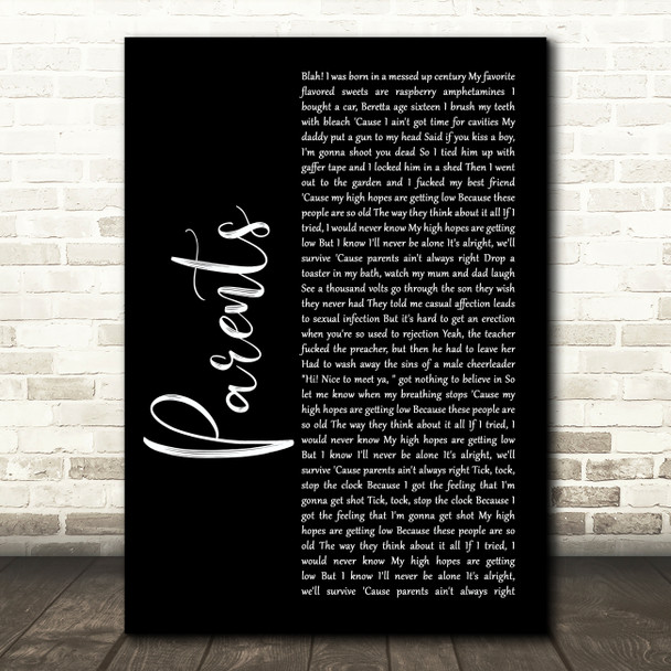 Yungblud parents Black Script Song Lyric Art Print